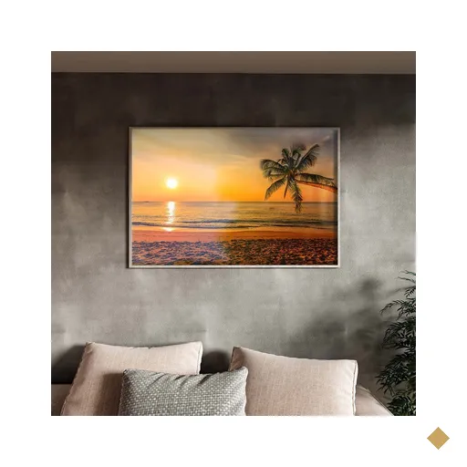 Quadro Decorativo Tela Canvas Paisagem Beach Moldura e Vidro Prata - 90x60 Cm