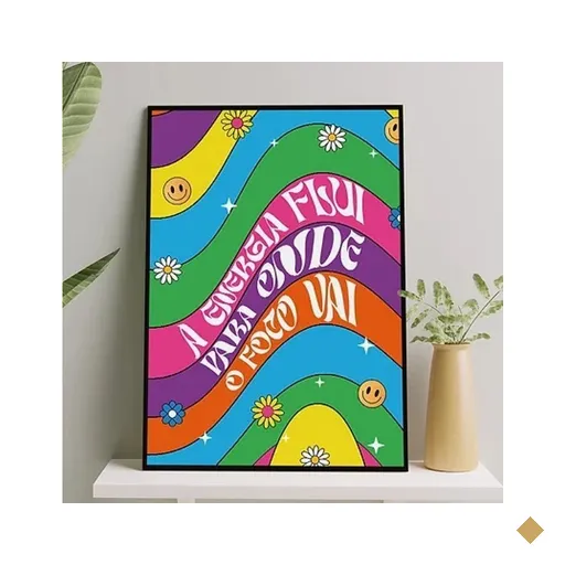Quadro A Energia Flui Para Onde a Atenção Vai 24x18cm - com vidro:Madeira…
