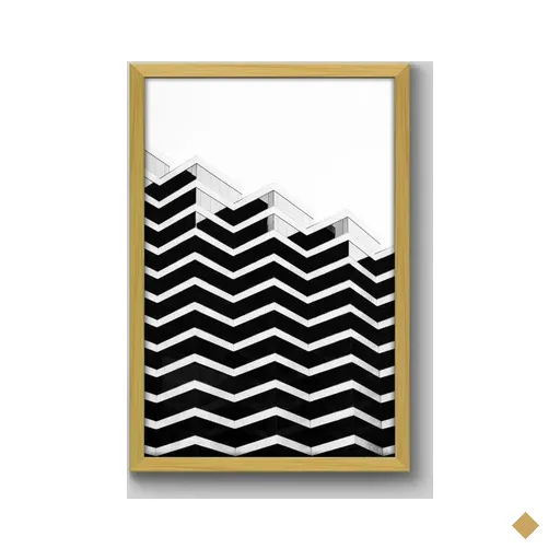 Quadro Geométrico Prédios e Linhes - 45x30cm - Moldura Caixa Madeira