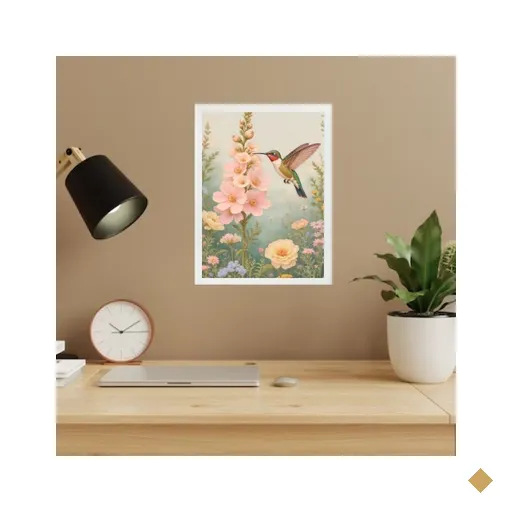 Quadro Decorativo Beija-flor Cores Suaves 33x24cm - com Vidro:moldura Preta