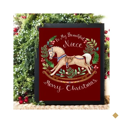 Quadro Decorativo de Natal - Cavalinho 24x18cm:moldura Preta