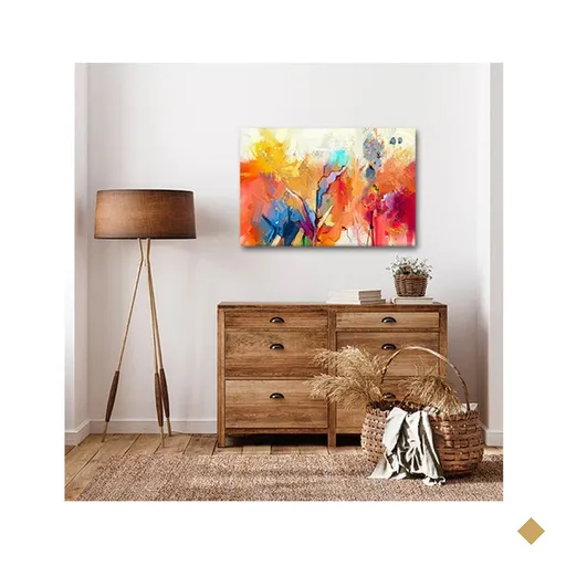 Quadro Abstrato Brush Stroke C/ Moldura Dourada e Vidro:100 X 70 Cm