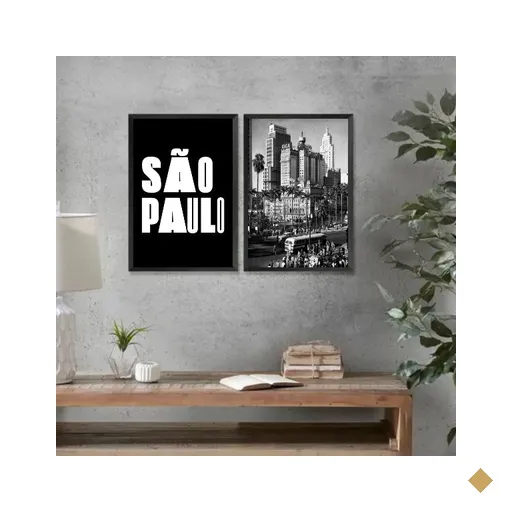 Kit 2 Quadros São Paulo Antiga 33x24cm - com Vidro:moldura Preta