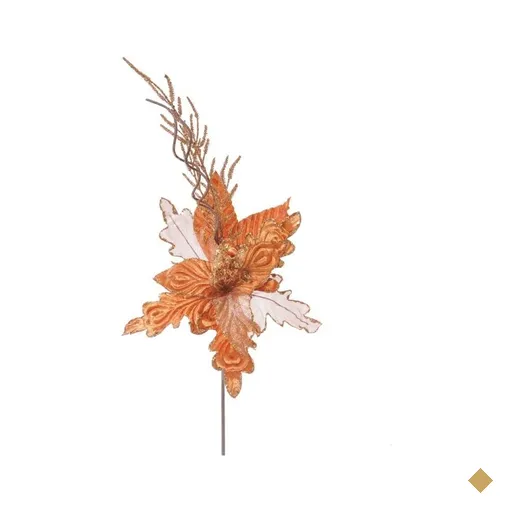 Flor Decoração Natal Cabo Curto 45x26Cm Laranja