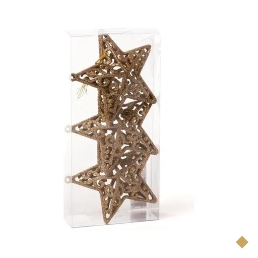 Estrela Decoração Natal Vazado com Glitter 10cm Ouro
