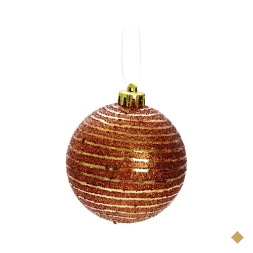 Bolas Arvore de Natal Listras com Glitter Ouro - 6 Unidades 8 Cm