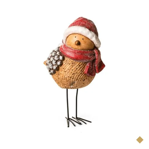 Pássaro C/Touca Cachecol Decoração Natal 47X25cm Amarelo