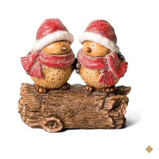 Casal De Pássaros Em Tronco Decoração Natal 33Cm Amarelo