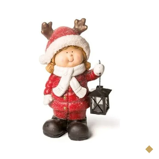 Gartotinha C/Touca Em Resina Decoração Natal 39cm Vermelho