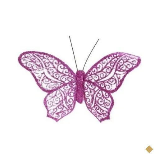 Borboletas para Arvore de Natal com Glitter Rosa - 6 Unidades
