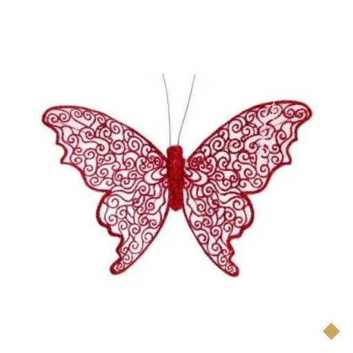 Borboletas para Arvore de Natal com Glitter Vermelho - 6 Unidades