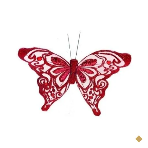 Borboletas para Arvore de Natal com Glitter Vermelho - 6 Unidades