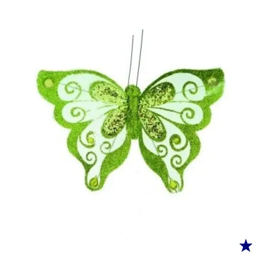 Borboletas para Arvore de Natal com Pedras e Glitter Verde - 6 Unidades
