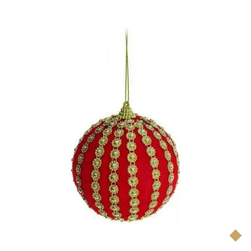 Bolas Arvore de Natal Glitter Listras Vermelho - 6 Unidades 8 Cm