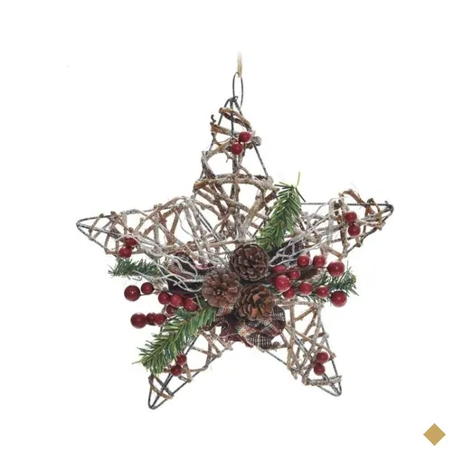 Enfeite Para Árvore Estrela Natural com Laço Natal 30 Cm