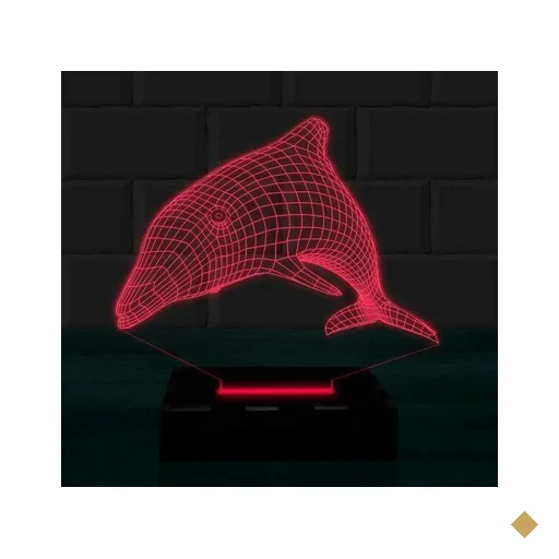Luminária Led 3D Golfinho Abajur 1 - Vermelho