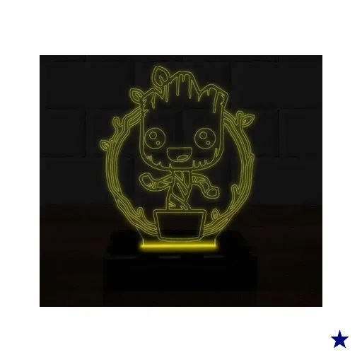 Luminária Led 3D Groot Herói Abajur 2 - Amarelo