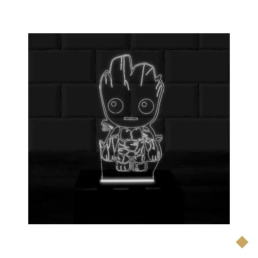 Luminária Led 3D Groot Herói Abajur 1 - Branco