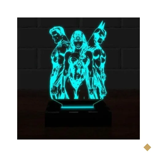Luminária Led 3D Liga Da Justiça Heroi 16 Cores e Controle