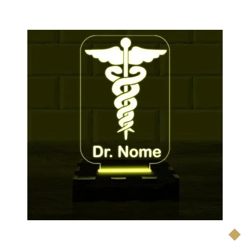 Luminária Led 3D Medicina Médico Abajur - Amarelo