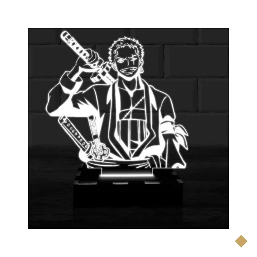 Luminária Led 3D Roronoa Zoro One Piece - Branco