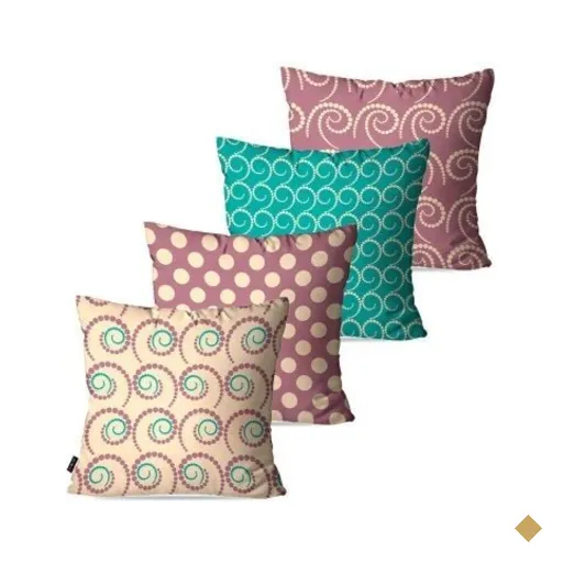 Kit com 4 Almofadas Decorativas Off White Ondas Poá 45x45cm