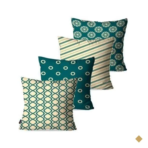 Kit com 4 Almofadas Decorativas Verde Geométrico 45x45cm