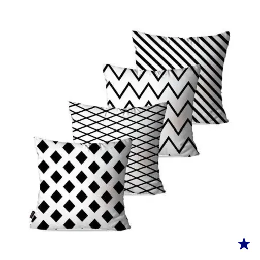 Kit com 4 Almofadas Decorativas Branco Geométrico 60x60cm