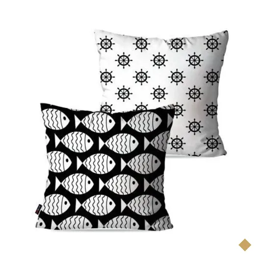 Kit com 2 Almofadas Decorativas Branco Peixes 45x45cm