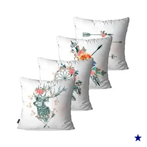 Kit com 4 Almofadas Decorativas Branco Boho 60x60cm