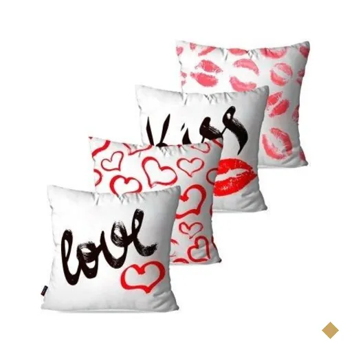 Kit com 4 Almofadas Decorativas Branco Love Kiss 60x60cm