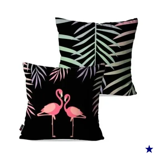 Kit com 2 Almofadas Decorativas Preto Flamingos 45x45cm