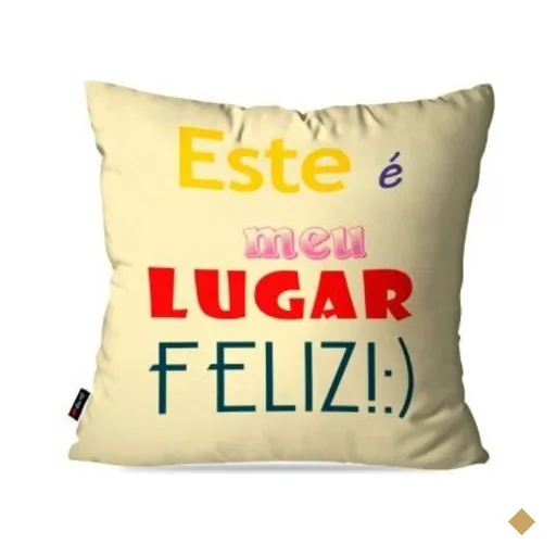 Almofada Decorativa Avulsa Amarelo Frases Lugar Feliz 60x60cm