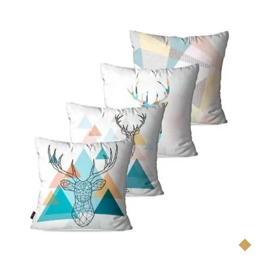 Kit com 4 Almofadas Decorativas Branco Alce 3D Geométrico 45x45cm