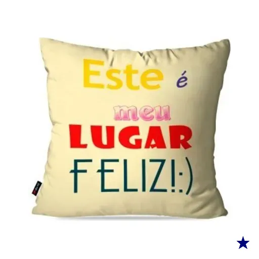 Almofada Decorativa Avulsa Amarelo Frases Lugar Feliz 45x45cm