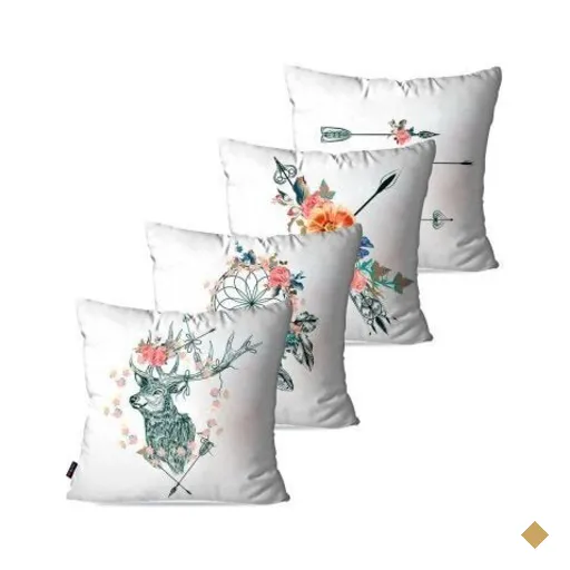 Kit com 4 Almofadas Decorativas Branco Boho 45x45cm