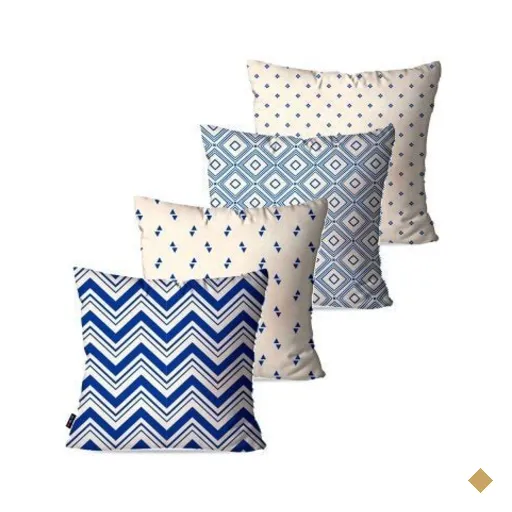 Kit com 4 Almofadas Decorativas Azul Geométrico 60x60cm