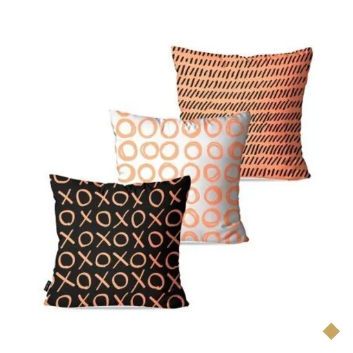 Kit com 3 Almofadas Decorativas Salmão Rabiscos 60x60cm