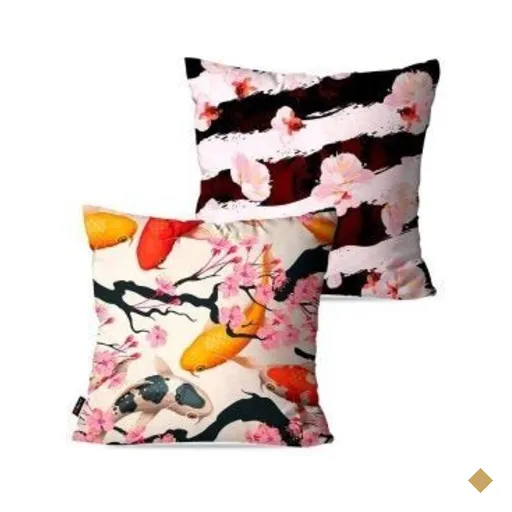 Kit com 2 Almofadas Decorativas Rosa Carpas Cerejeiras 45x45cm