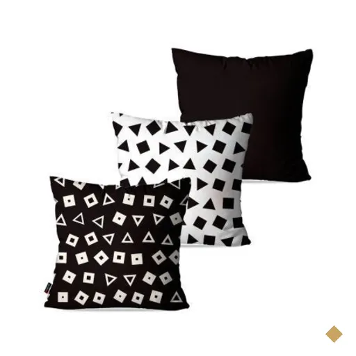 Kit com 3 Almofadas Decorativas Preto Formas 60x60cm