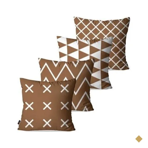 Kit com 4 Almofadas Decorativas Marrom Geométrico 45x45cm