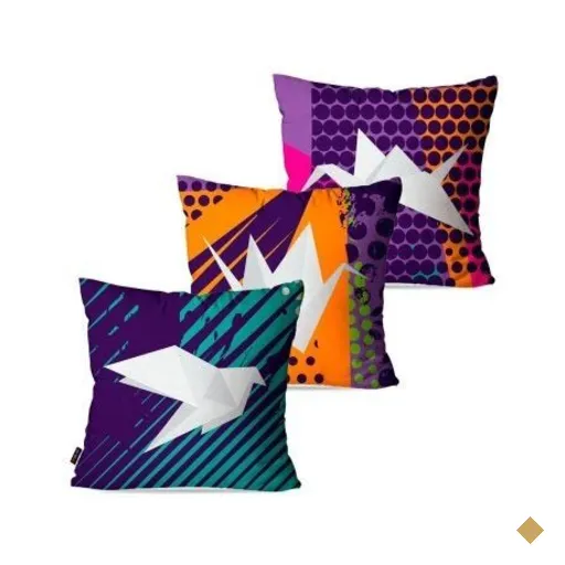 Kit com 3 Almofadas Decorativas Roxo Origamis 60x60cm