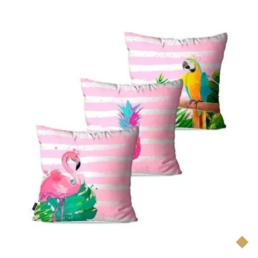 Kit com 3 Almofadas Decorativas Rosa Tropical 45x45cm