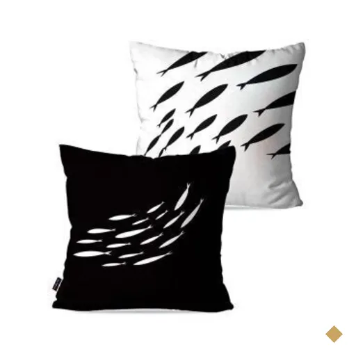 Kit com 2 Almofadas Decorativas Preto Cardume Peixes 45x45cm