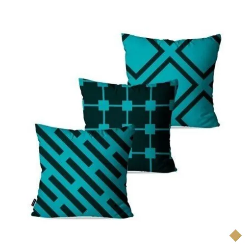 Kit com 3 Almofadas Decorativas Petróleo Geométrico 60x60cm