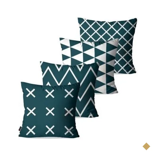 Kit com 4 Almofadas Decorativas Petróleo Geométrico 60x60cm