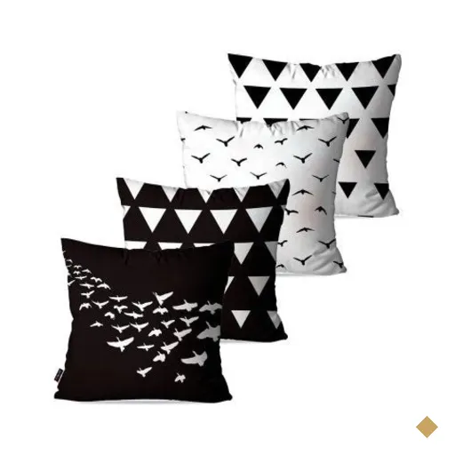 Kit com 4 Almofadas Decorativas Pássaros Geométrico 45x45cm