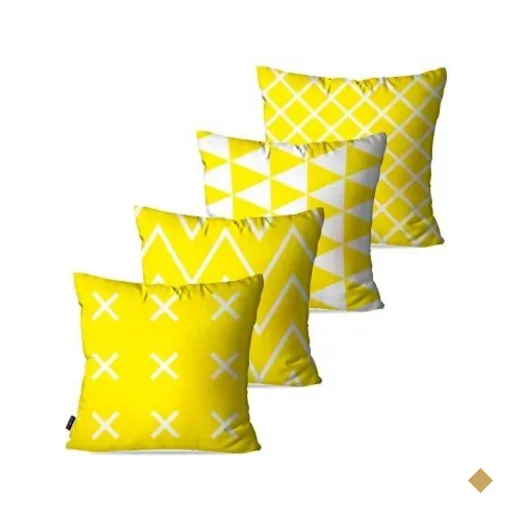Kit com 4 Almofadas Decorativas Amarelo Geométrico 60x60cm