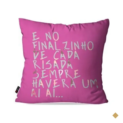 Almofada Decorativa Avulsa Pink Frases Risada 60x60cm