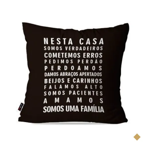 Almofada Decorativa Avulsa Preto Frases Nesta Casa Família 60x60cm